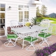 thumbnail image 1 of W WARMHOL 7-Piece Outdoor Patio Dining Set, 60" Rectangular Cast Aluminum Dining Table with Umbrella Hole and 6 Cushioned Swivel Rocker Chairs, Patio Funiture Set for Backyard, Patio, Garden, White, 1 of 7