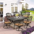 thumbnail image 1 of W WARMHOL 7-Piece Outdoor Patio Dining Set, 60” Rectangular Cast Aluminum Dining Table with Umbrella Hole and 6 Cushioned Swivel Rocker Chairs, Patio Funiture Set for Backyard, Patio, Garden, 1 of 7