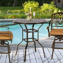 W WARMHOL Cast Aluminum Patio Bar Table, 35.4" Outdoor Bar Height Bistro Table with 2" Umbrella Hole, Patio Bistro Round High Top Dining Table Pub Table for Porch Balcony Backyard, Dark Bronze