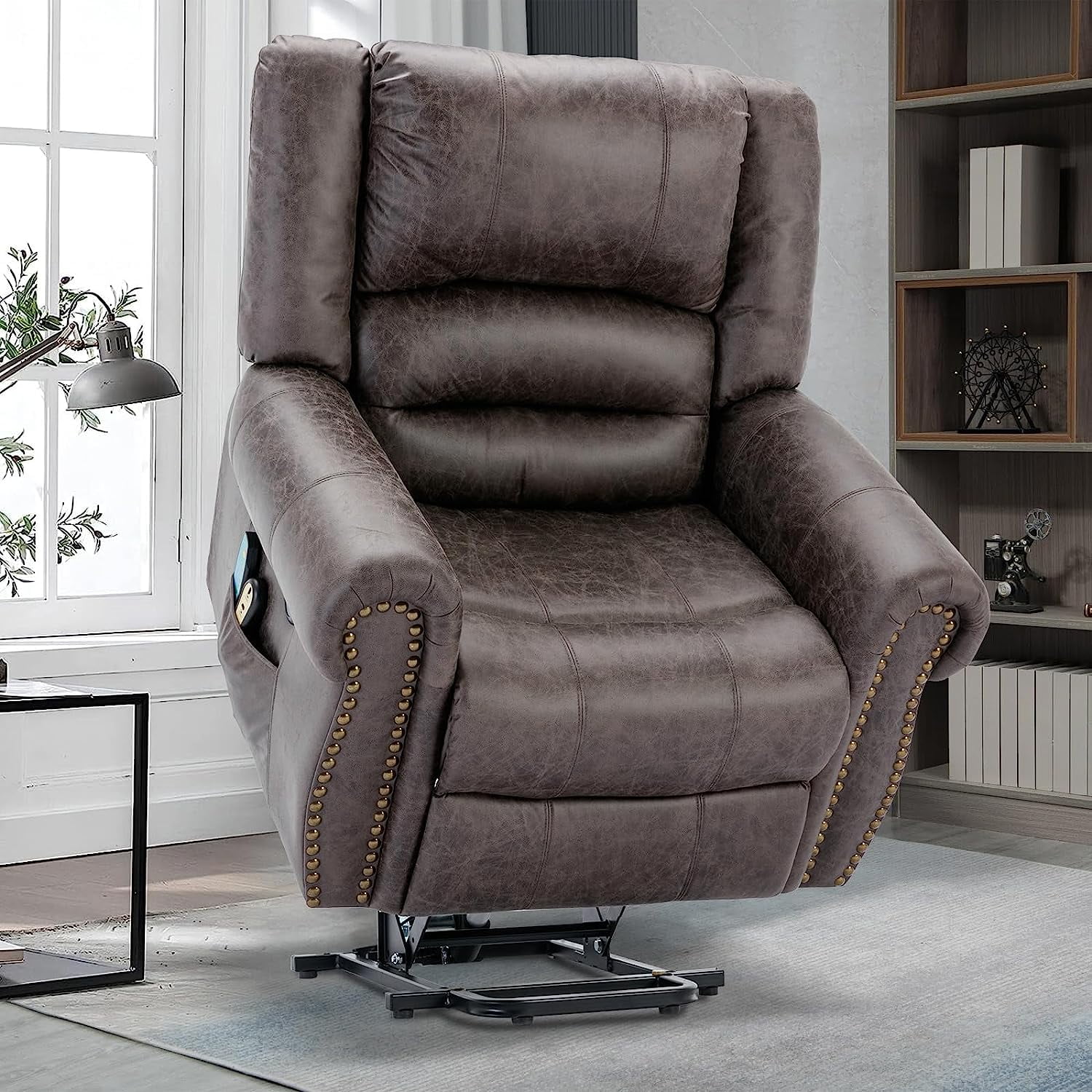 W WARMHOL Oversized Electric Power Lift Recliner with Massage, Heat, USB Ports, and 2 Remotes ...