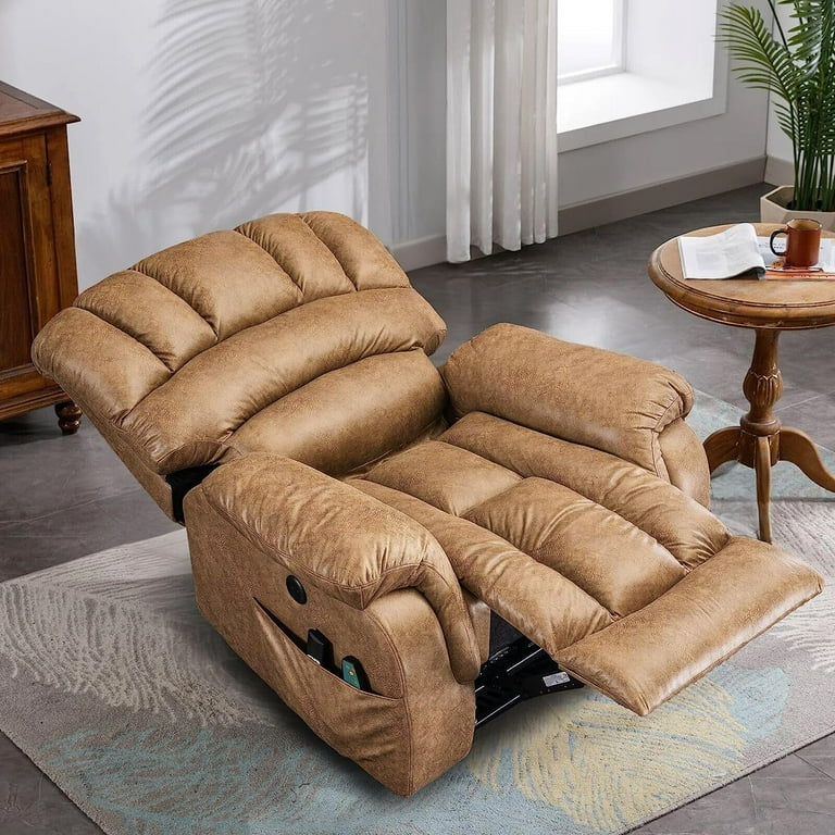 W WARMHOL Heated Oversized Lift Recliner w Heat Massage Dual Motor 350 LBS 2 Remotes USB Sand Walmart