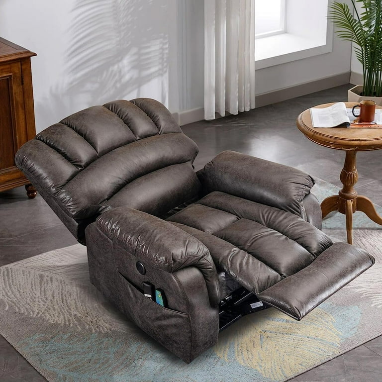 W WARMHOL Lay Flat Sleeping Dual Motor Electric Lift Recliner w Heat Massage for Big People Large Infinite Position Reclining Chair Up to 350 LBS for