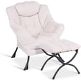 thumbnail image 1 of W WARMHOL Lazy Chair Upholstered Single Sofa Chair with Ottoman, Living Room Modern Velvet Fabric Reclining Armchair, Accent Contemporary Lounge Chair, Single Steel Frame Leisure Sofa Chair(Beige), 1 of 7