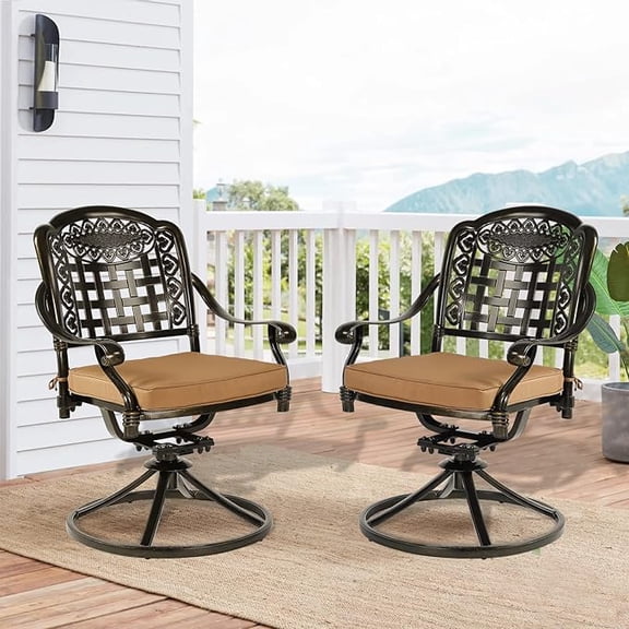W WARMHOL Patio Dining Chairs Set of 2 Swivel Patio Chairs, Outdoor All-Weather Cast Aluminum Furniture Chairs Set with Cushion, Bistro Rocker Chairs for Deck, Lawn, Garden, Backyard