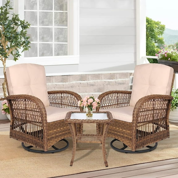 W Warmhol 3 Stainless Steel Sturdy Outdoor Conversation Sets with Chairs and Table, Black/Beige