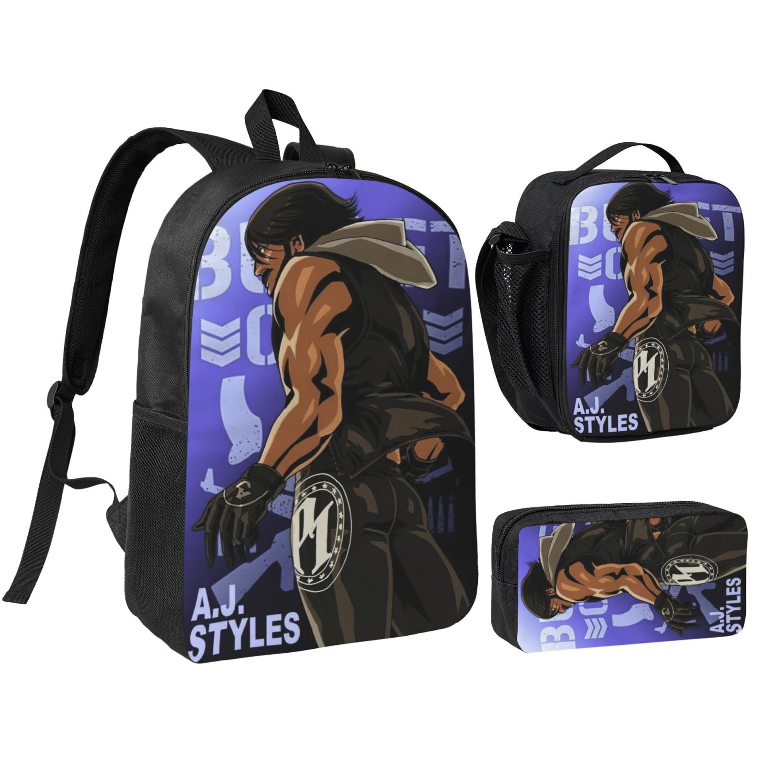 W-We Aj Styles 3pcs Backpack Set With Lunch Bag And Pencil Case, Lightweight Laptop Backpack, Large Capacity Shoulders Daypack, Durable Daily Travel Set For Work, Commute, Outdoor Use