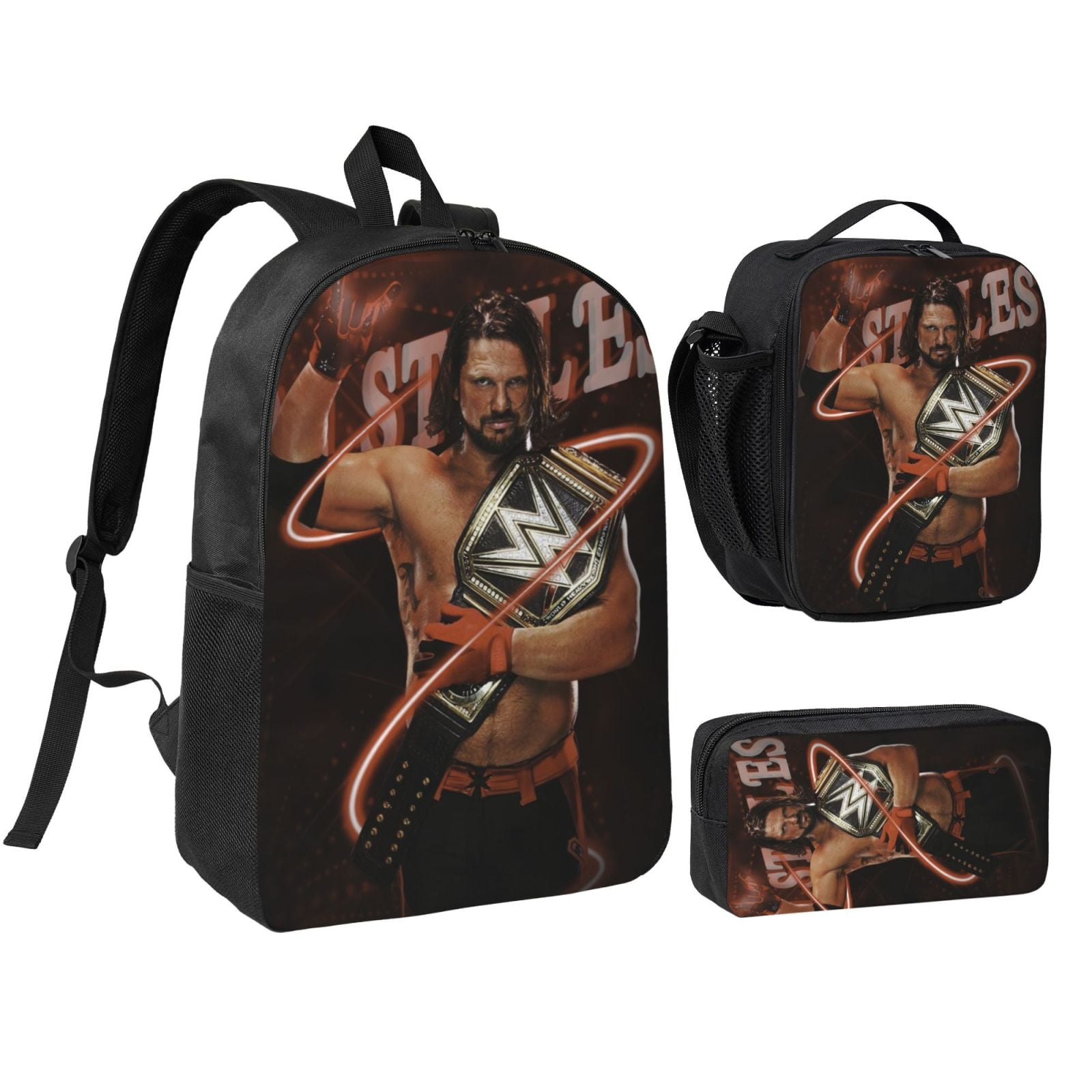 W-We Aj Styles 3pcs Backpack Set With Lunch Bag And Pencil Case, Lightweight Laptop Backpack, Large Capacity Shoulders Daypack, Durable Daily Travel Set For Work, Commute, Outdoor Use