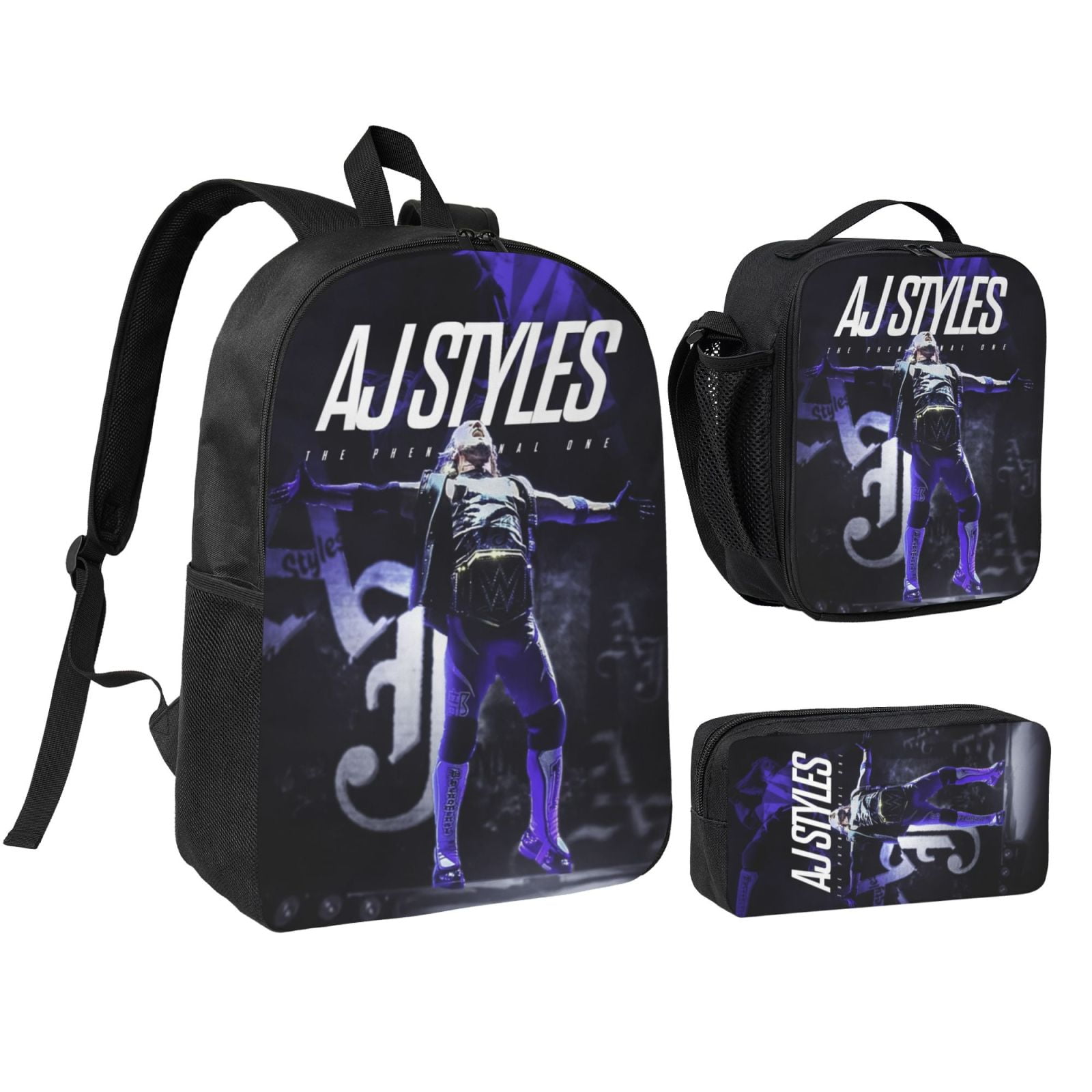 W-We Aj Styles 3pcs Backpack Set With Lunch Bag And Pencil Case, Lightweight Laptop Backpack, Large Capacity Shoulders Daypack, Durable Daily Travel Set For Work, Commute, Outdoor Use