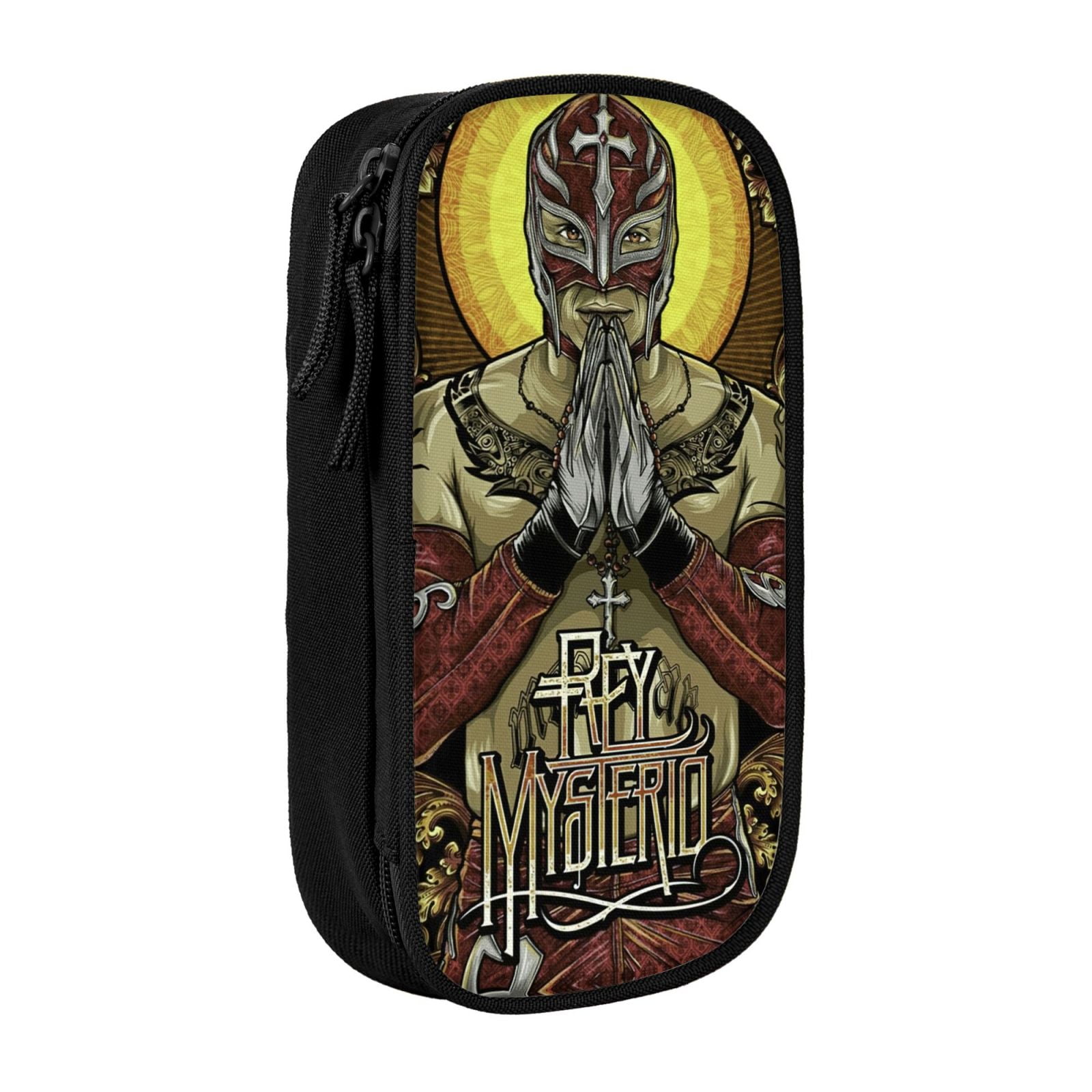 W-We Rey Mysterio Pencil Case With Dual Zipper Compartments, Multifunctional Storage Organizer With Inner Pockets And Pen Slots, Compact Pencil Pouch For Travel, Office, Daily Use
