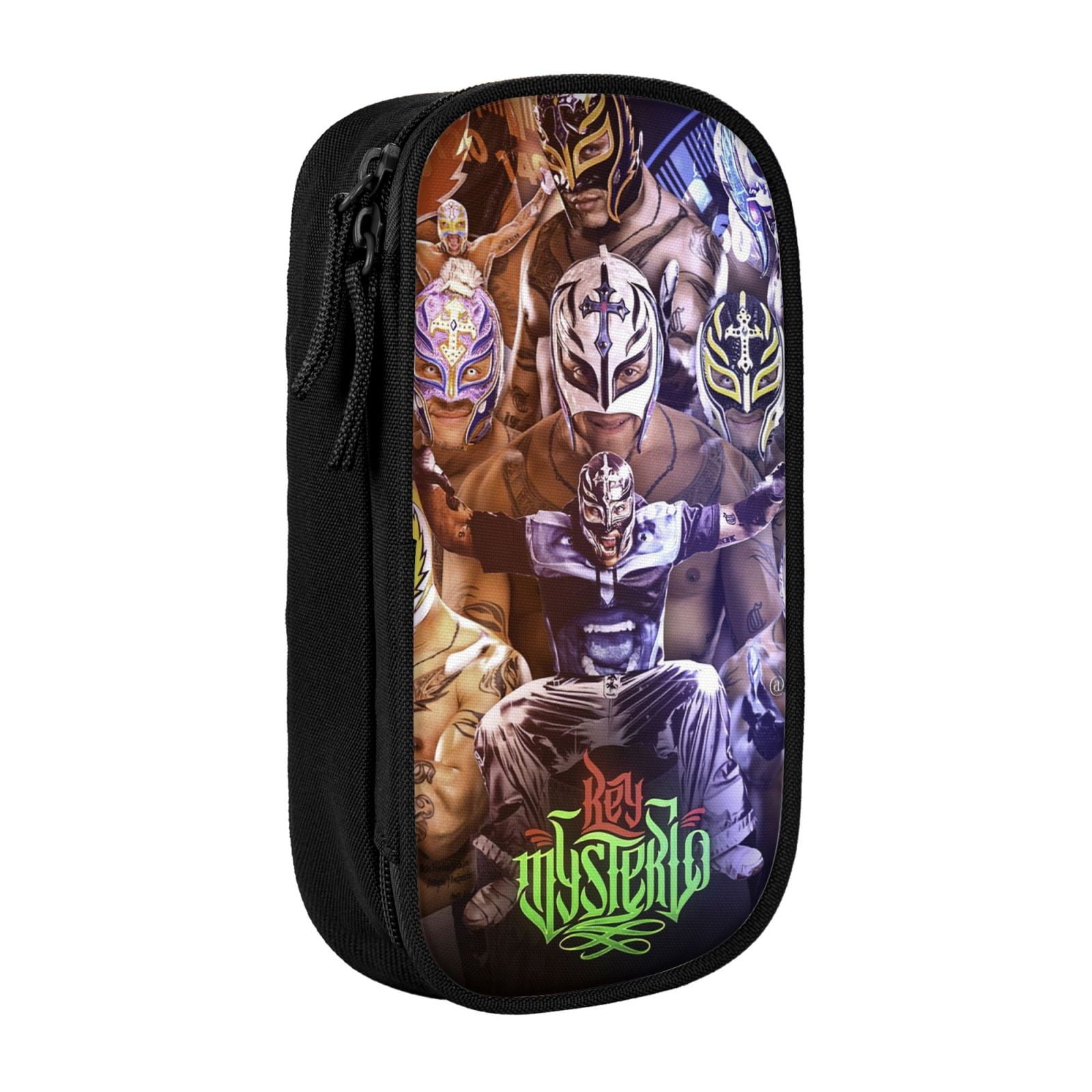 W-We Rey Mysterio Pencil Case With Dual Zipper Compartments, Multifunctional Storage Organizer With Inner Pockets And Pen Slots, Compact Pencil Pouch For Travel, Office, Daily Use