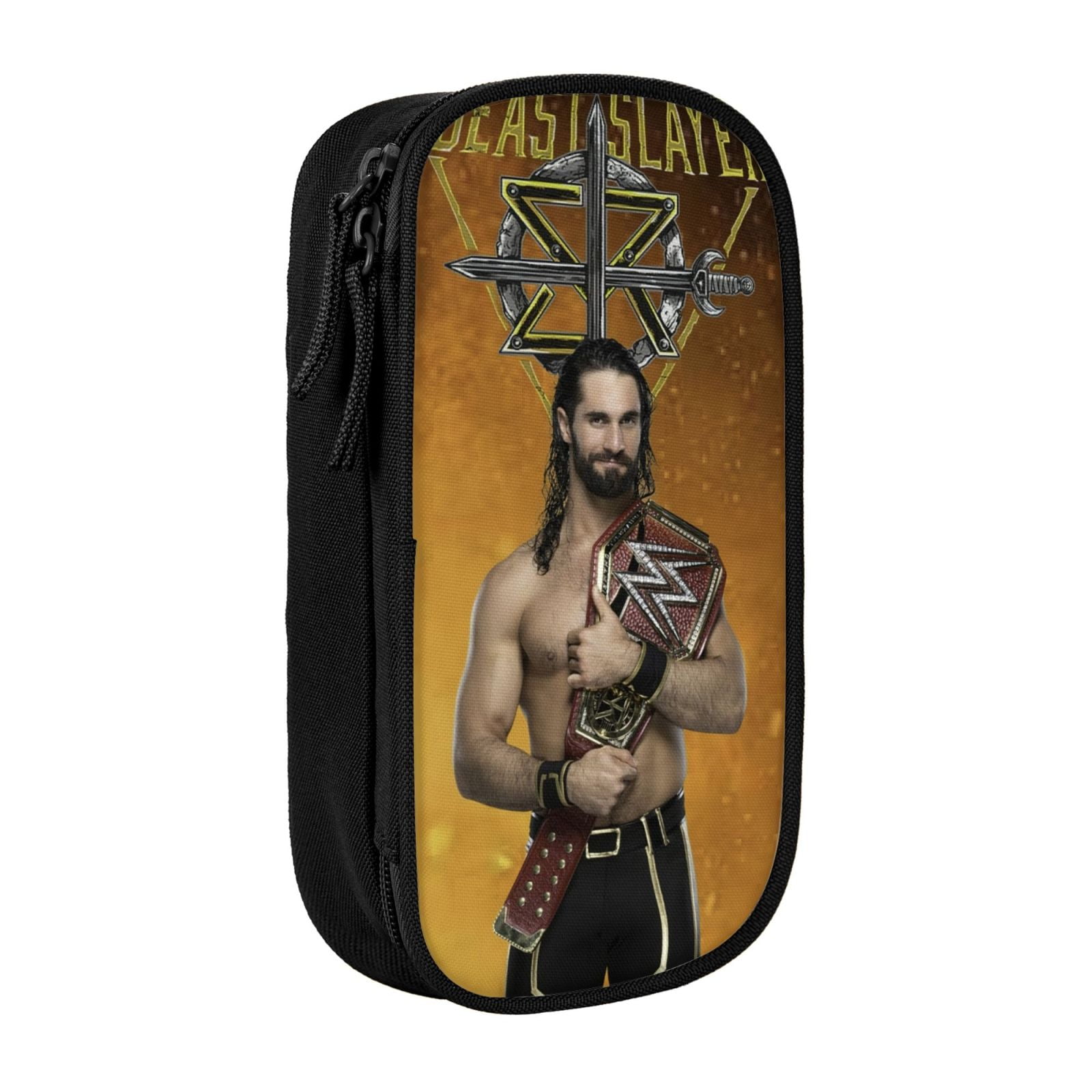 W-We Seth Rollins Pencil Case With Dual Zipper Compartments, Multifunctional Storage Organizer With Inner Pockets And Pen Slots, Compact Pencil Pouch For Travel, Office, Daily Use