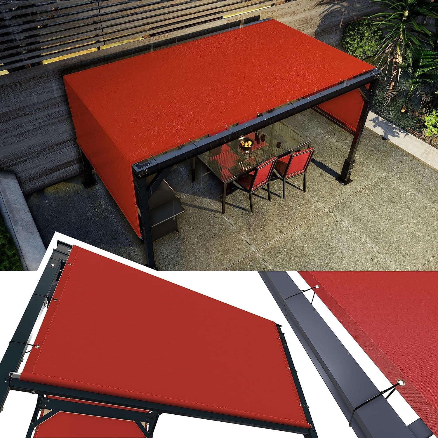 W X 28' L Red Waterproof Pergola UPF50 Sun Shade Canopy Replacement ...