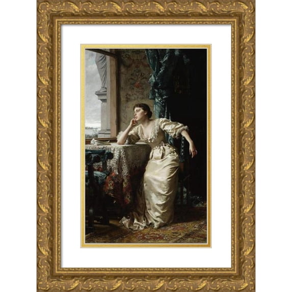 Władysław Czachórski 13x18 Gold Ornate Wood Frame and Double Matted Museum Art Print Titled - Reverie (1883)