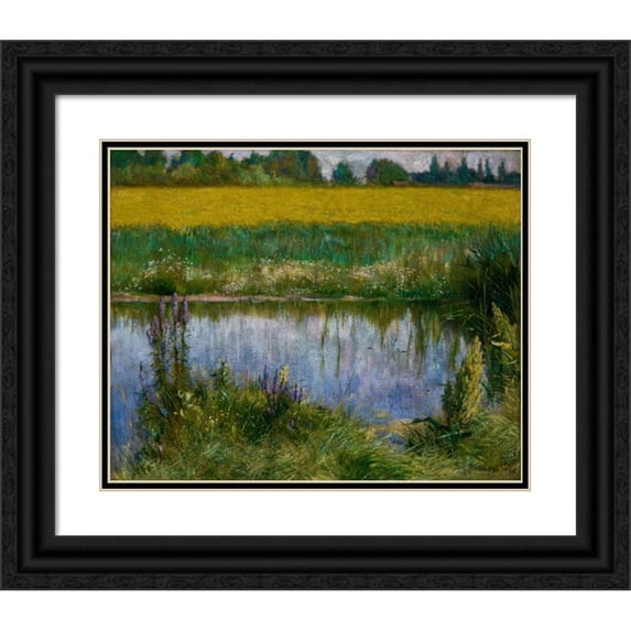 Władysław Podkowiński 14x12 Black Ornate Wood Framed Double Matted Museum Art Print Titled: Field of Lupine (1891)