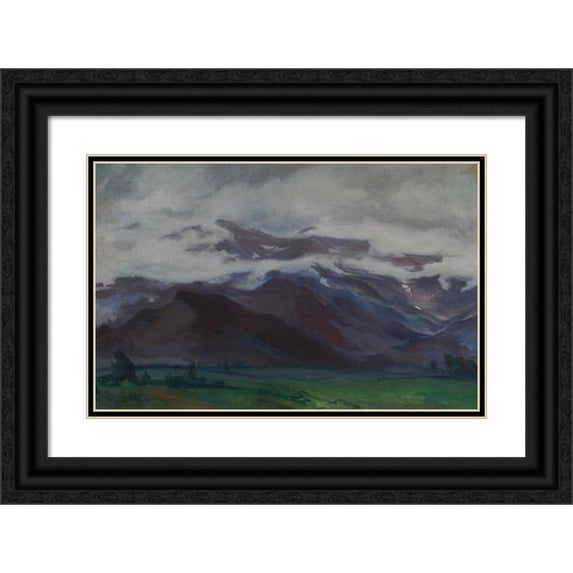 Władysław Ślewiński 14x11 Black Ornate Wood Framed Double Matted Museum Art Print Titled: Clouds Over Flatland Below the Tatra Mountains (circa 1908)
