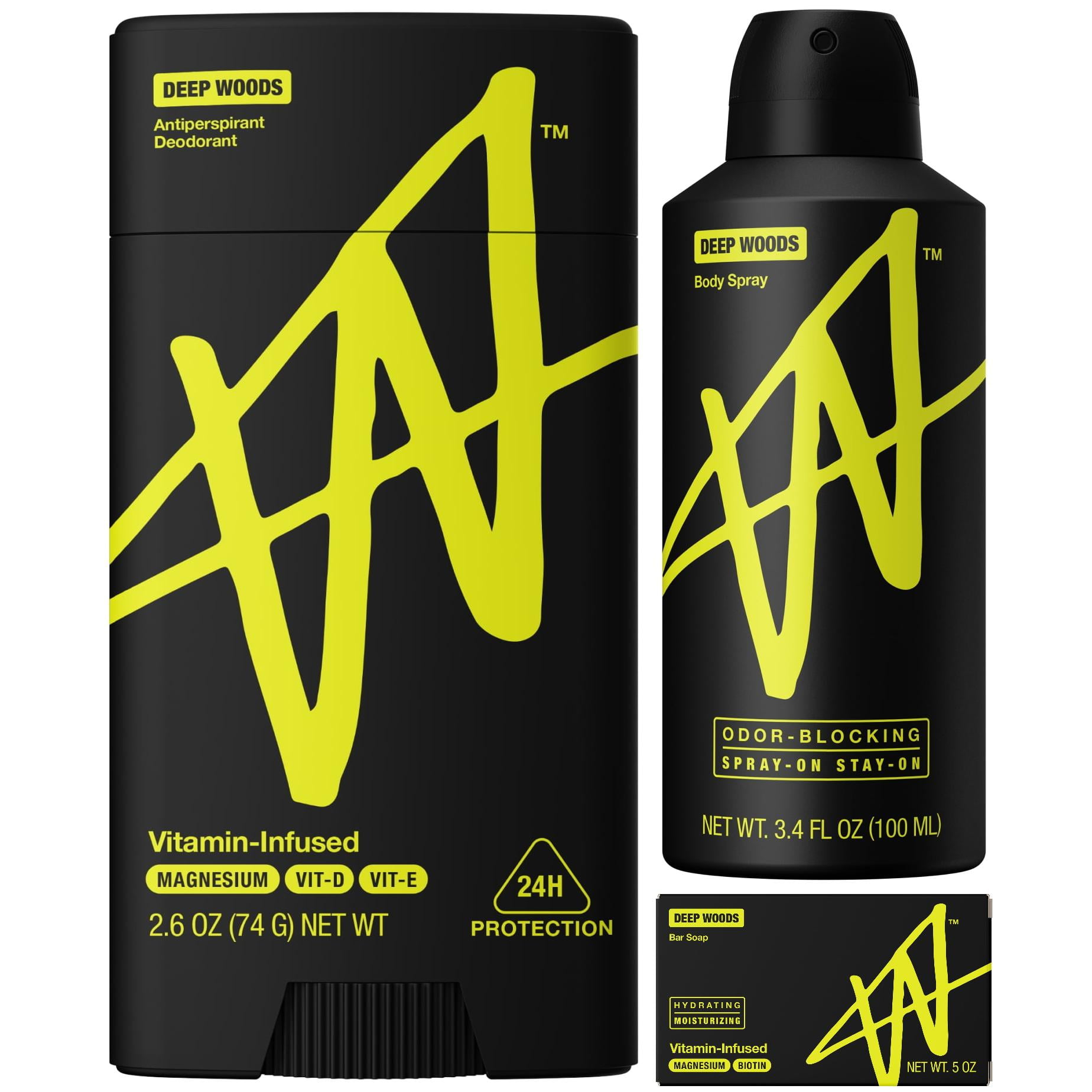 W by Jake Paul Deep Woods Scent Bundle: Sweat-Protection Deodorant + Odor Blocking Body Spray + Hydrating & Moisturizing Soap Bar