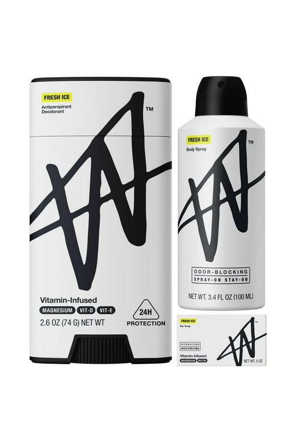 by Jake Paul Fresh Ice Scent Bundle: Sweat-Protection Deodorant + Odor Blocking Body Spray + Hydrating & Moisturizing Soap Bar