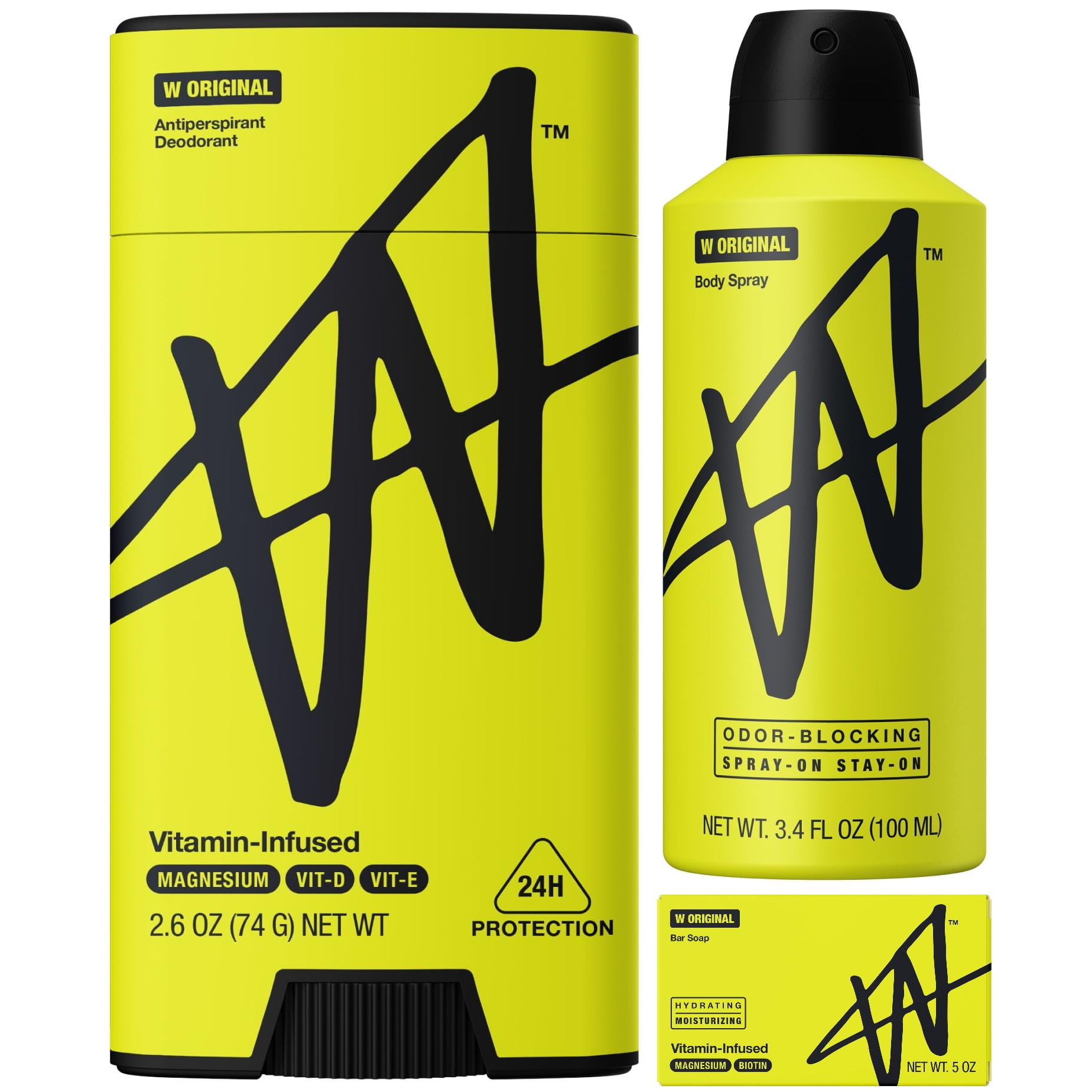 W by Jake Paul Original Scent Bundle: Sweat-Protection Deodorant + Odor Blocking Body Spray + Hydrating & Moisturizing Soap Bar