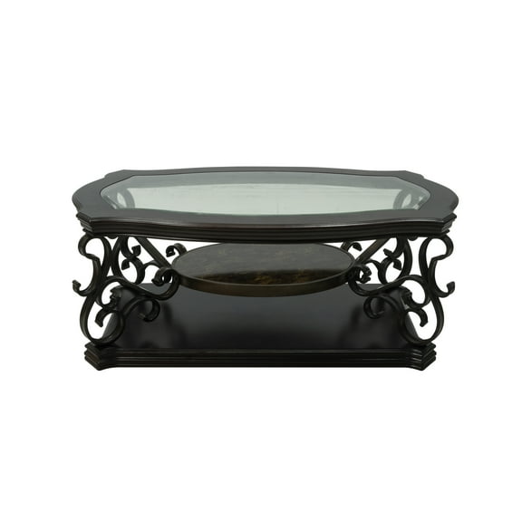 W/marble Paper Cocktail Table, Brown, With Glass Top & Metal Legs Exquisite Table Tabletop, Base