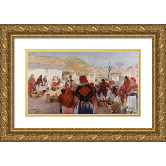 Włodzimierz Tetmajer 14x10 Gold Ornate Wood Frame and Double Matted Museum Art Print Titled - Blessing of Easter Food (1897)