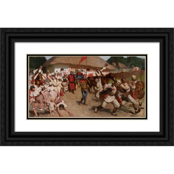 Włodzimierz Tetmajer 18x11 Black Ornate Wood Framed Double Matted Museum Art Print Titled - Folk Scene - King Among Peasants (circa 1900)