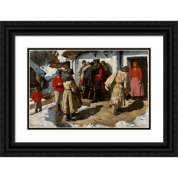 Włodzimierz Tetmajer 18x13 Black Ornate Wood Framed Double Matted Museum Art Print Titled - Musicians in Bronowice - in Front of a Tavern (1891)