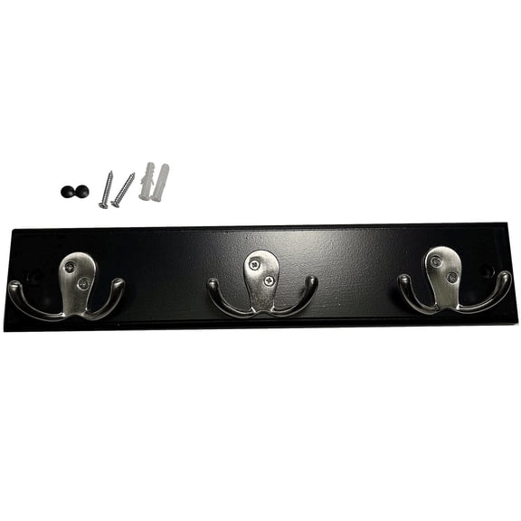 Würth 13.4" Black Hook Board with 3 Satin Nickel Hooks, Interior Wall Hooks