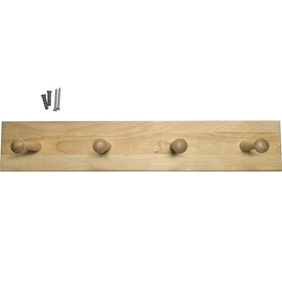 Würth 18" Unfinished Wood Hook Board with 4 Hooks