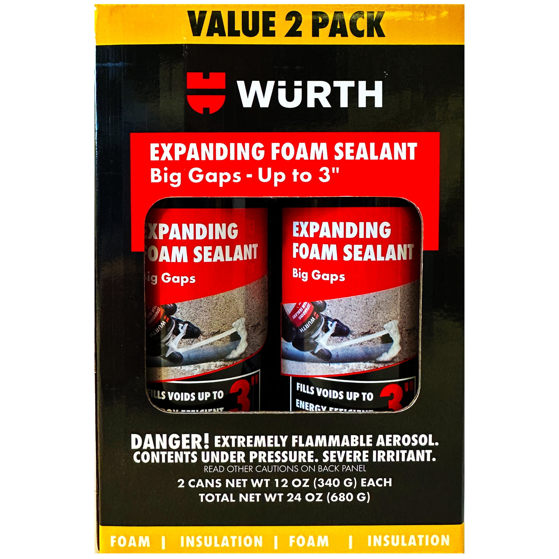 Wrth Expanding Foam Sealant Value 2-Pack - Big Gaps up to 3", 2 12 oz Spray Cans