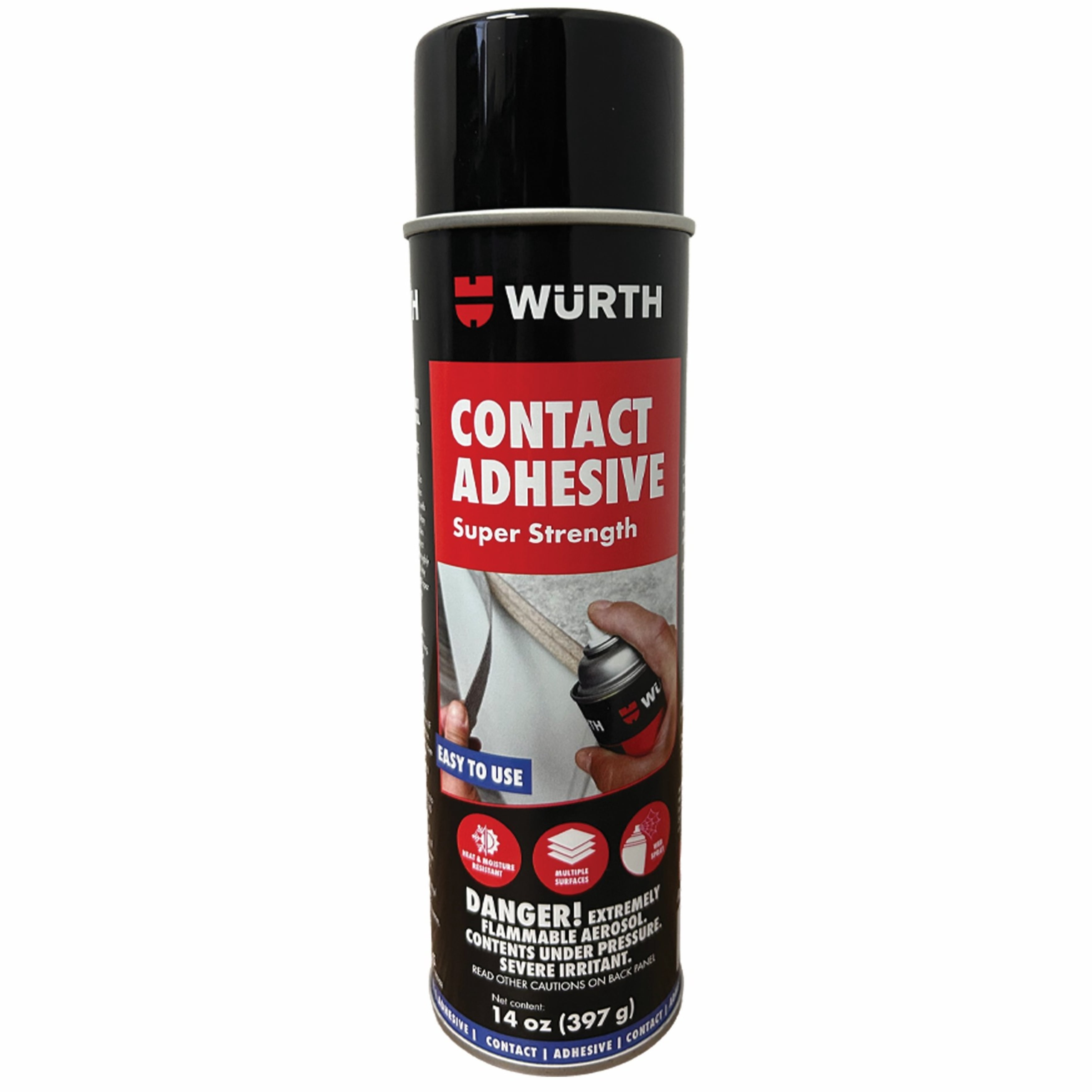 Würth  Super Strength Spray Adhesive, Multi-Surface, 14oz, Clear, Fast-Tack, Contact Glue