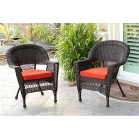W00201-4-C-FS018-CS Espresso Wicker Chair with Red Cushion - Set of 4