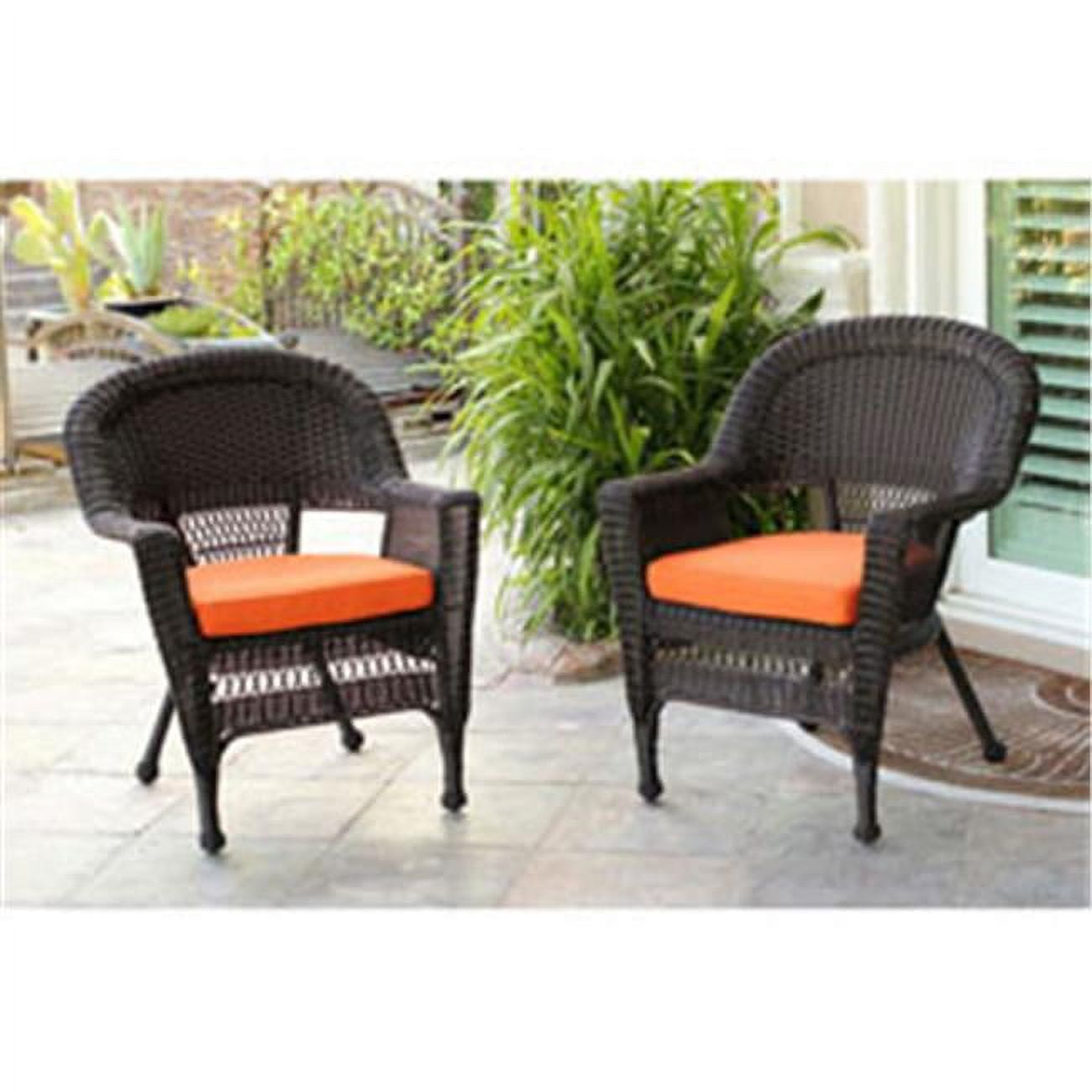Espresso Resin Wicker Lounge Chair with Cushion, Set of 2