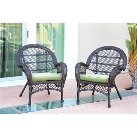 W00208-C-2-FS029-CS Espresso Wicker Chair with Green Cushion - Set of 2