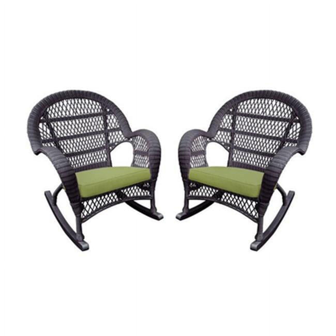 W00208-R-4-FS029-CS Espresso Wicker Rocker Chair with Green Cushion - Set of 4 - image 1 of 1