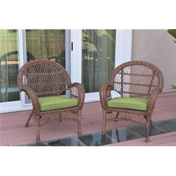 W00210-C-2-FS029 Santa Maria Honey Wicker Chair with Green Cushion - Set of 2