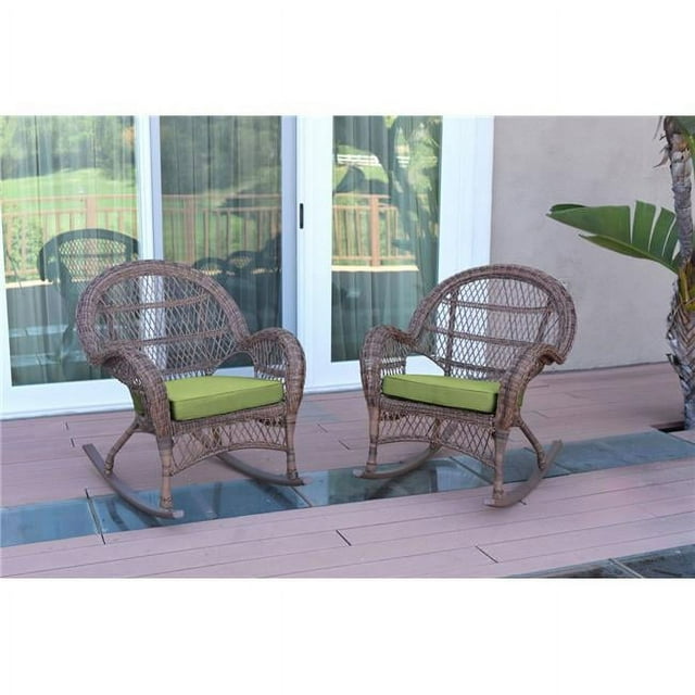 W00210-R-2-FS029 Santa Maria Honey Wicker Rocker Chair with Green Cushion - Set of 2