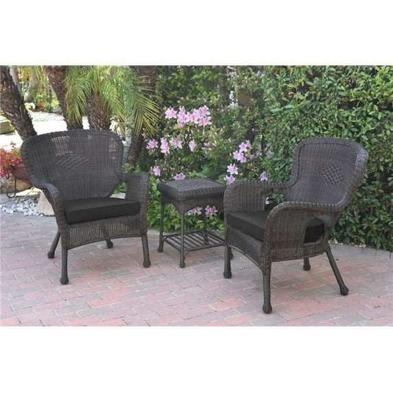 W00215-2-CES017 Windsor Espresso Wicker Chair & End Table Set with Black Cushion
