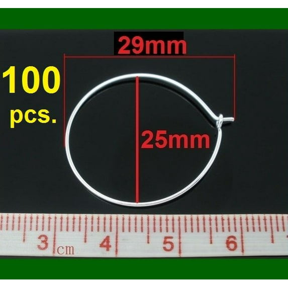 W003 - 100 pcs. Silver Plated Wine Charm/Earwire Hoop Rings - 25mm - 1 inch - 21 Gauge (0.7mm)