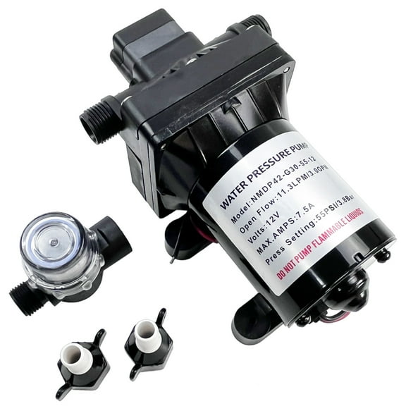 RV Water Pump 3.0 GPM 12V 55 PSI Revolution Water Pump Compatible with Camper, RV, Shower, Sprayer Replace# 4008-101-A65, 4008-101-E65 Diaphragm Pump