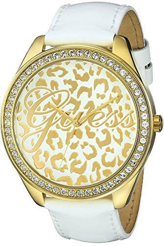 W0346L1 Women's Iconic,White Genuine Leather,Gold-Tone Case,Animal Print Dial