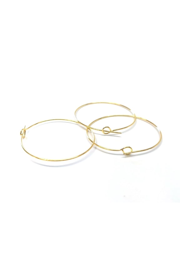 W045B - 500 pcs. Gold Plated EXTRA LARGE Unbent Wine Charm/Earwire Hoop Rings - 36mm (1.5 inch)- 21 Gauge