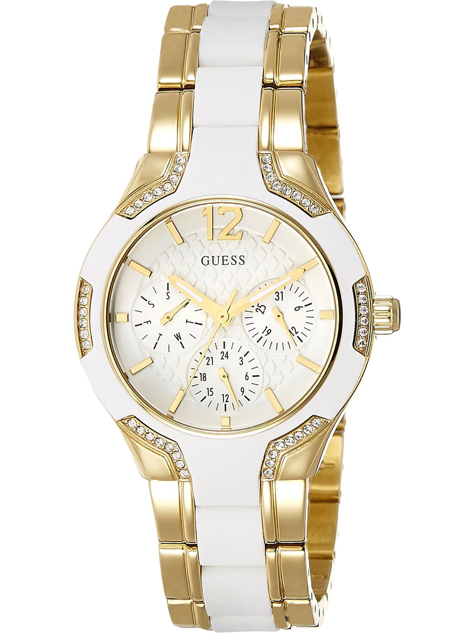 Guess Women\'s White and Gold-Tone Watch Amazon.com: Guess Ladies 40mm Watch - White Strap Champagne  main image 2