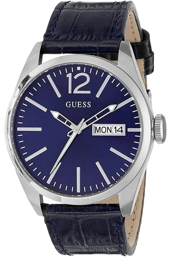 W0658G1,Men dress,Blue leather Strap,Blue dial,Stainless Steel Case,Three Hands,Day and Date,WR