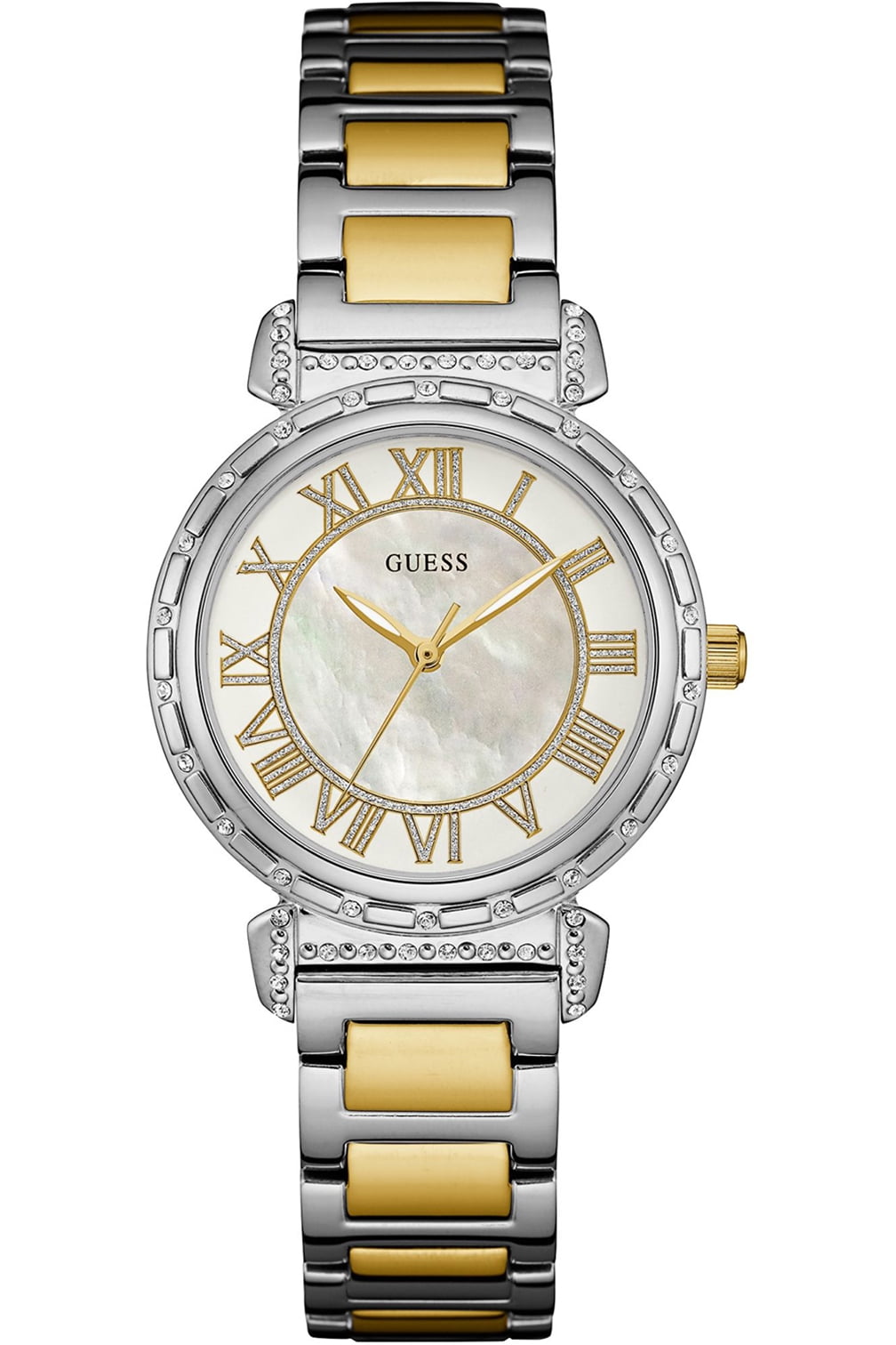 Guess Two-Tone Silver & Gold Crystal Bezel Multifunction Watch GUESS Sporty Multifunction Two-Tone Silver Rose Gold Mens  main image 4