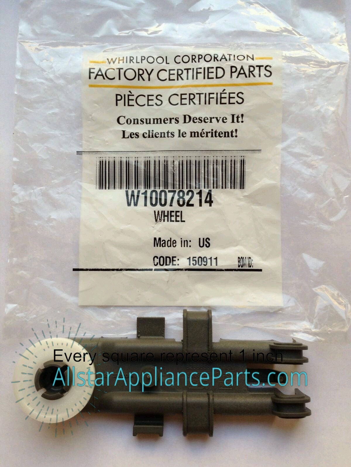 W10078214 Whirlpool Dishwasher Upper Dishrack Wheel