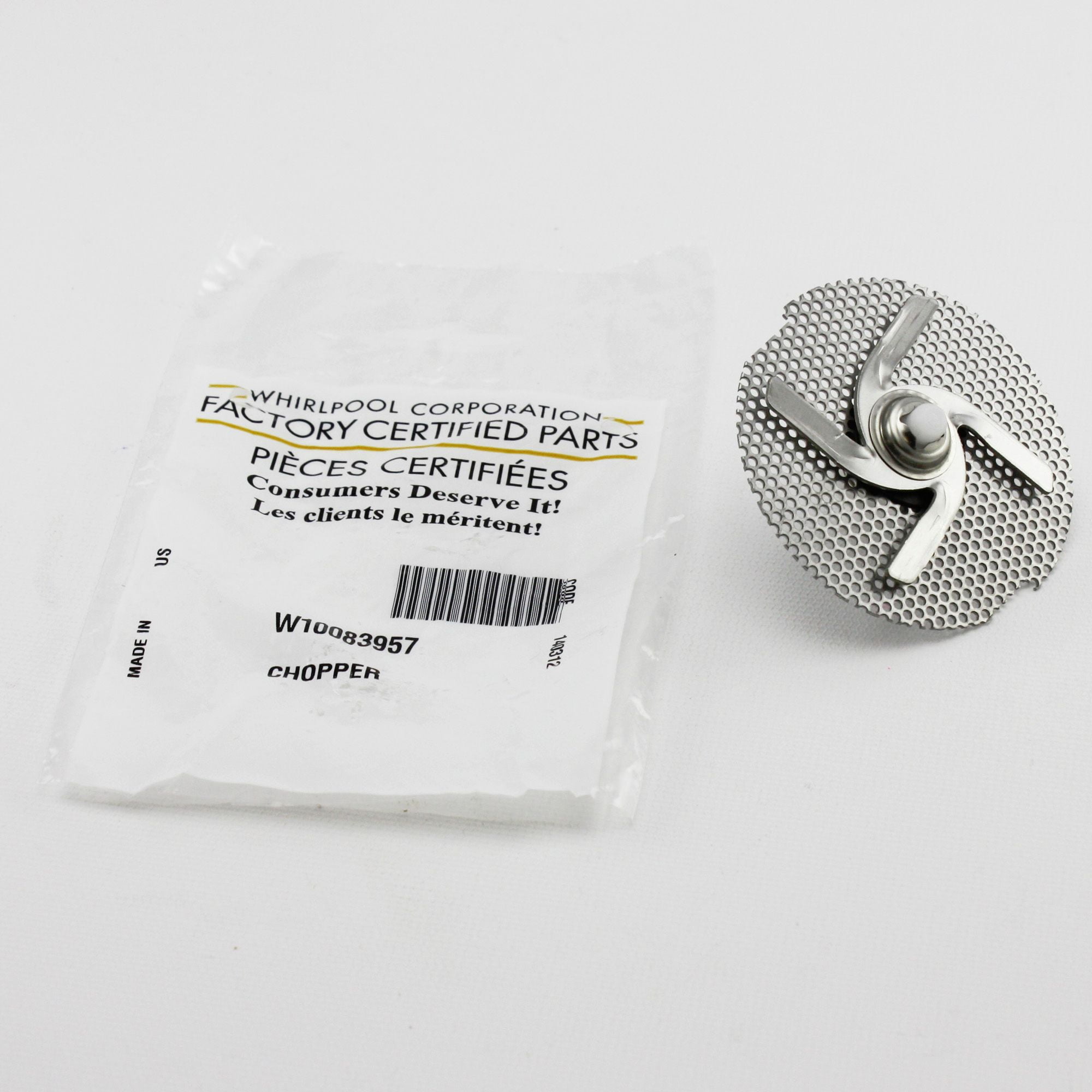 W10083957V For Whirlpool Dishwasher Food Chopper