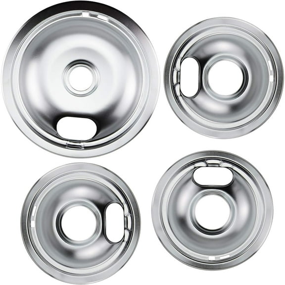 W10196405 W10196406 Chrome Drip Pans Kit by -Compatible for Electric Ran Burner -Replaces 0089285 0091813 0304979 0310228 -Includes an 8-Inch and 3 6-Inch Electric Stove Drip Pans