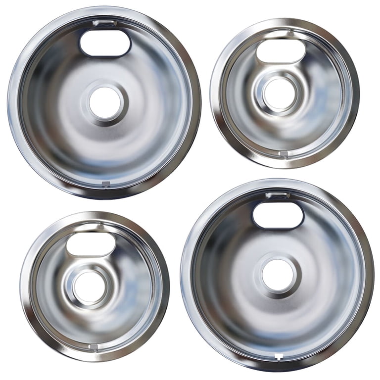 W10196406 and W10196405 Chrome Stove Burner Drip Pan Set for