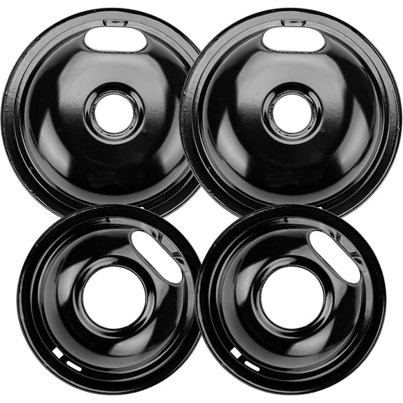 W10290350 W10290353 Porcelain Ran Burner Drip Pan Bowls Black Fit for Frigidaire Electric Ran Stove Pans Includes 2 x 8-Inch and 2 x 6-Inch by