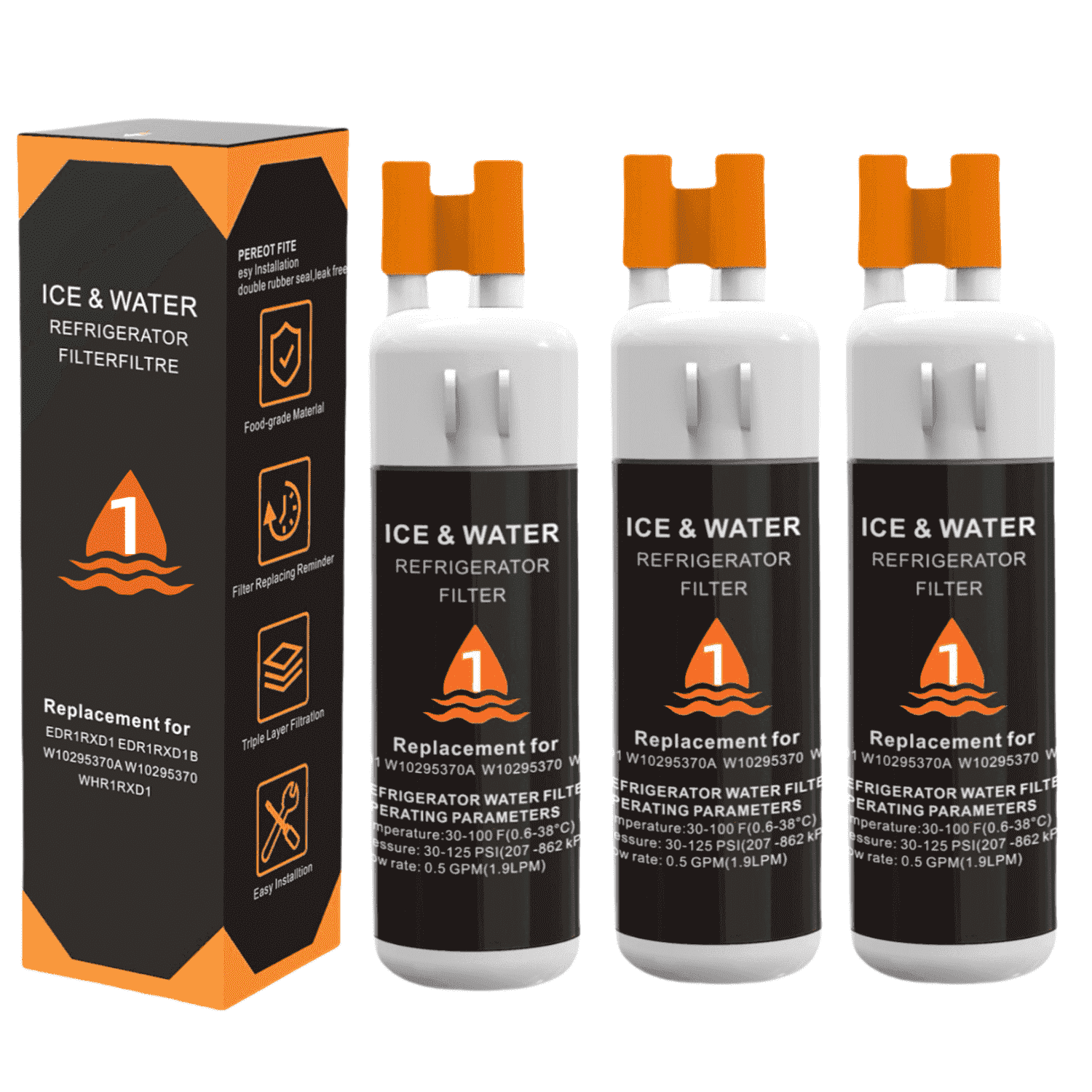 EDR1RXD1 Water Filter 1 Replacement Compatible with W10295370A,Filter 1,WHR1RXD1,EDR1RXD1B,46-9081,46-9930,P8RFWB2L,P4RFWB,3 Pack